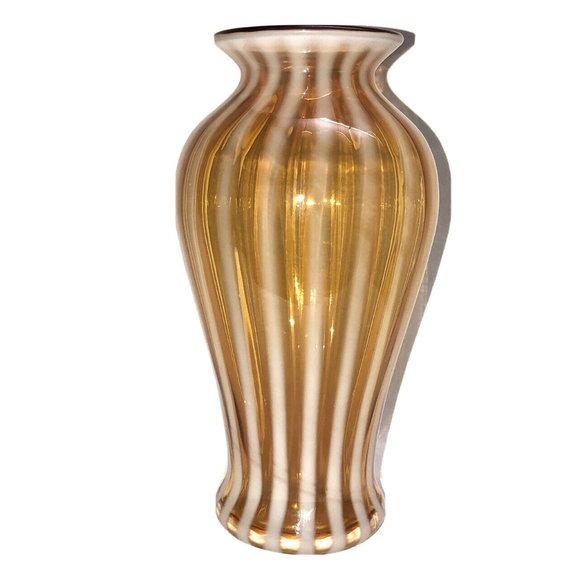Handmade Other - Studio Art Hand Blown Glass Urn Vase Striped